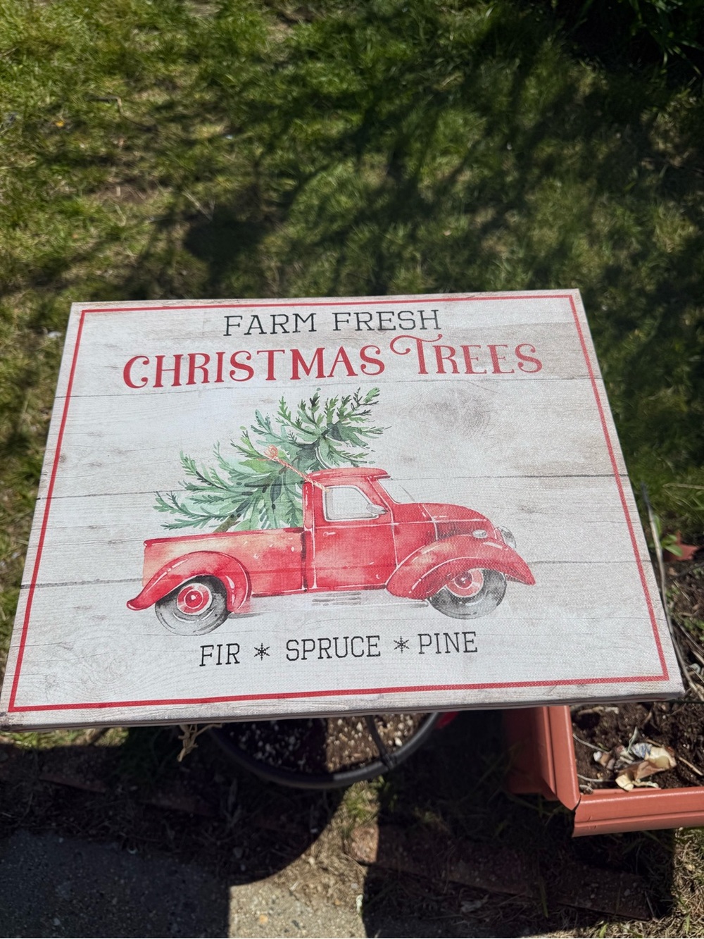 Farm Fresh Christmas Trees Red Truck Rustic Holiday Sign GUC
